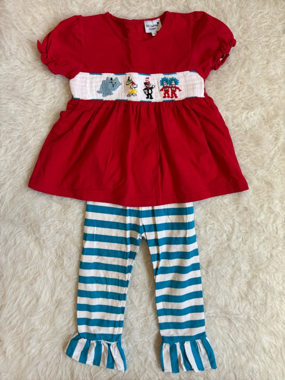 MK Boutique Dr Seuss Characters Embroidered Smocked Top & Matching Leggings